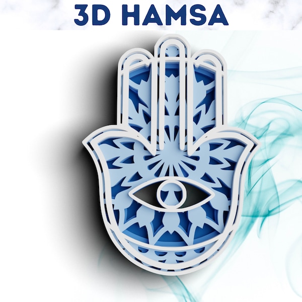 3D Hamsa SVG DXF 4 Layer - Evil Eye Svg 3D Shadow box Svg - Layered Mandala Svg files for Cricut, Laser Cut