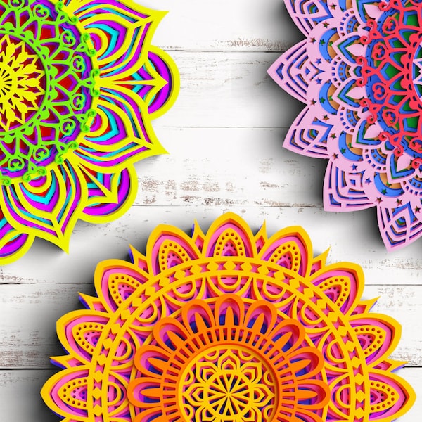 3D Mandala SVG DXF Bundle 5 Layered Svg - Flower Mandala Svg - Layered Svg Files for Cricut Projects, Laser Cut