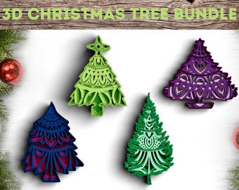 3D Christmas SVG DXF 5 Layer - Christmas Tree Svg 3D Mandala Svg - Layered Mandala Svg files for Cricut, Laser Cut