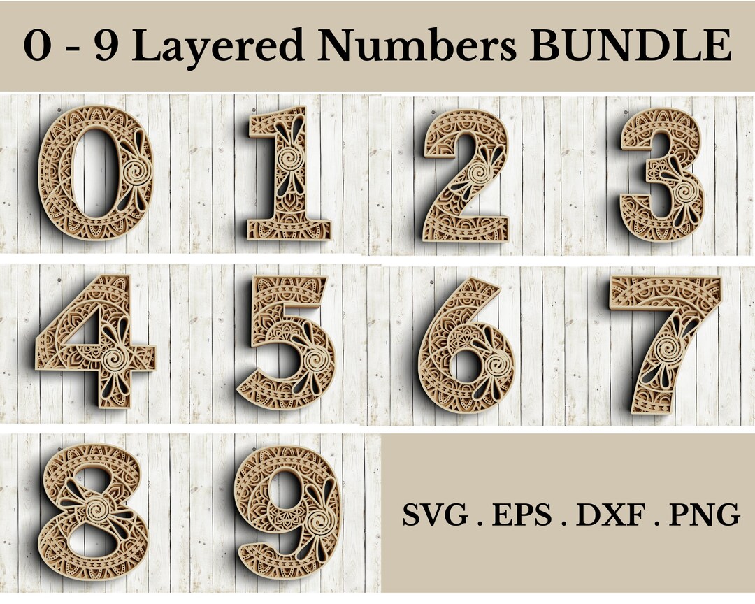 0 9 Layered Floral Numbers SVG DXF Bundle 3D Mandala Svg Layered ...