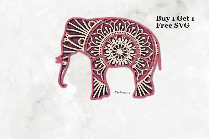 Download Elephant 5 Layer 3D Mandala SVG PNG Elephant Gifts Layered ...