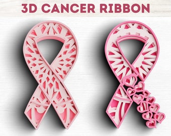 3D Layered Cancer Ribbon SVG DXF 4 Layer - Awareness Svg 3D Shadow box Svg - Mandala Cricut Projects, Laser Cut