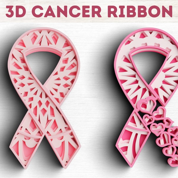 3D Layered Cancer Ribbon SVG DXF 4 Layer - Awareness Svg 3D Shadow box Svg - Mandala Cricut Projects, Laser Cut