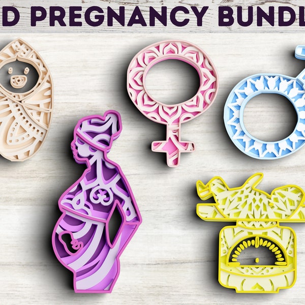 3D Pregnancy SVG DXF 4 Layer - Baby Shower Svg 3D Mandala Svg - Layered Mandala Svg files for Cricut, Laser Cut