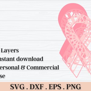3D Layered Cancer Ribbon SVG DXF 4 Layer Awareness Svg 3D Shadow box Svg Mandala Cricut Projects, Laser Cut image 2