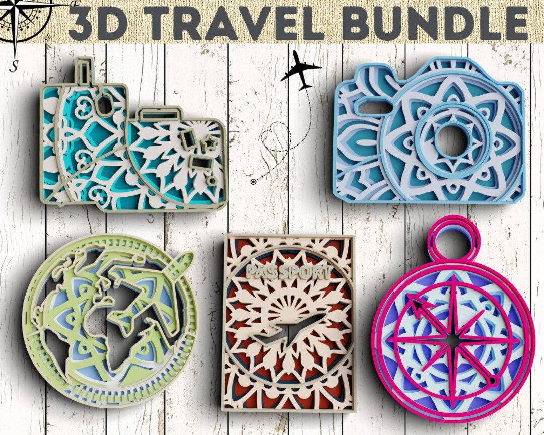 3D Travel SVG DXF Bundle Vacation Svg 3D Mandala Svg Layered Mandala