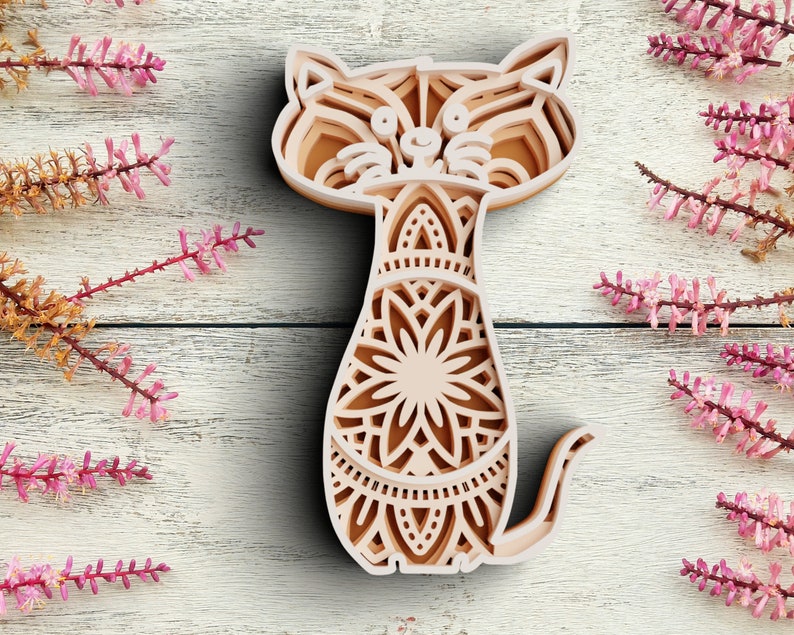 3D Cat SVG DXF 4 Layer Kitten Svg 3D Mandala Svg Layered - Etsy