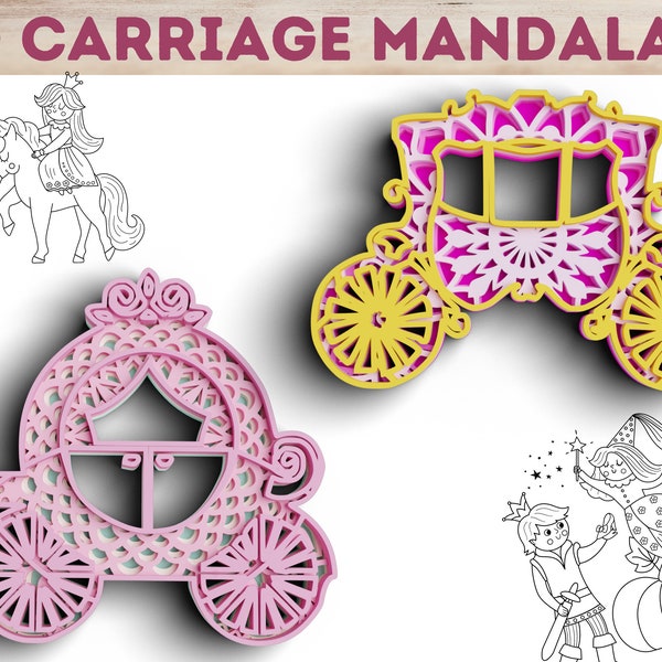 3D Carriage SVG DXF 4 Layer - Princess Svg 3D Mandala Svg - Layered Mandala Cricut Projects, Laser Cut