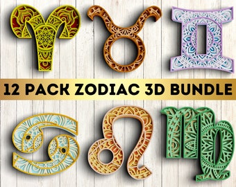 3D Zodiac SVG DXF 4 Layer - Horoscope Svg 3D Mandala Svg - Layered Mandala Svg files for Cricut, Laser Cut