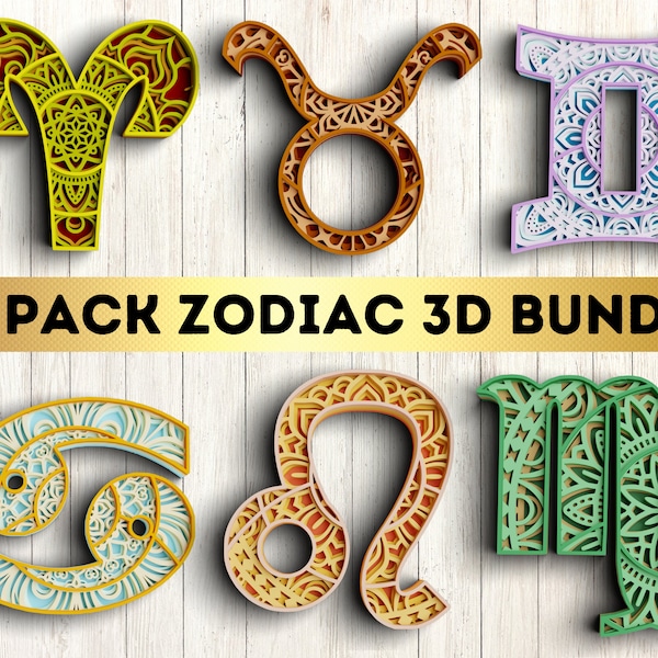 3D Zodiac SVG DXF 4 Layer - Horoscope Svg 3D Mandala Svg - Layered Mandala Svg files for Cricut, Laser Cut 3D Zodiac SVG DXF 4 Layer - Horoscope Svg 3D Mandala Svg - Layered Mandala Svg files for Cricut, Laser Cut