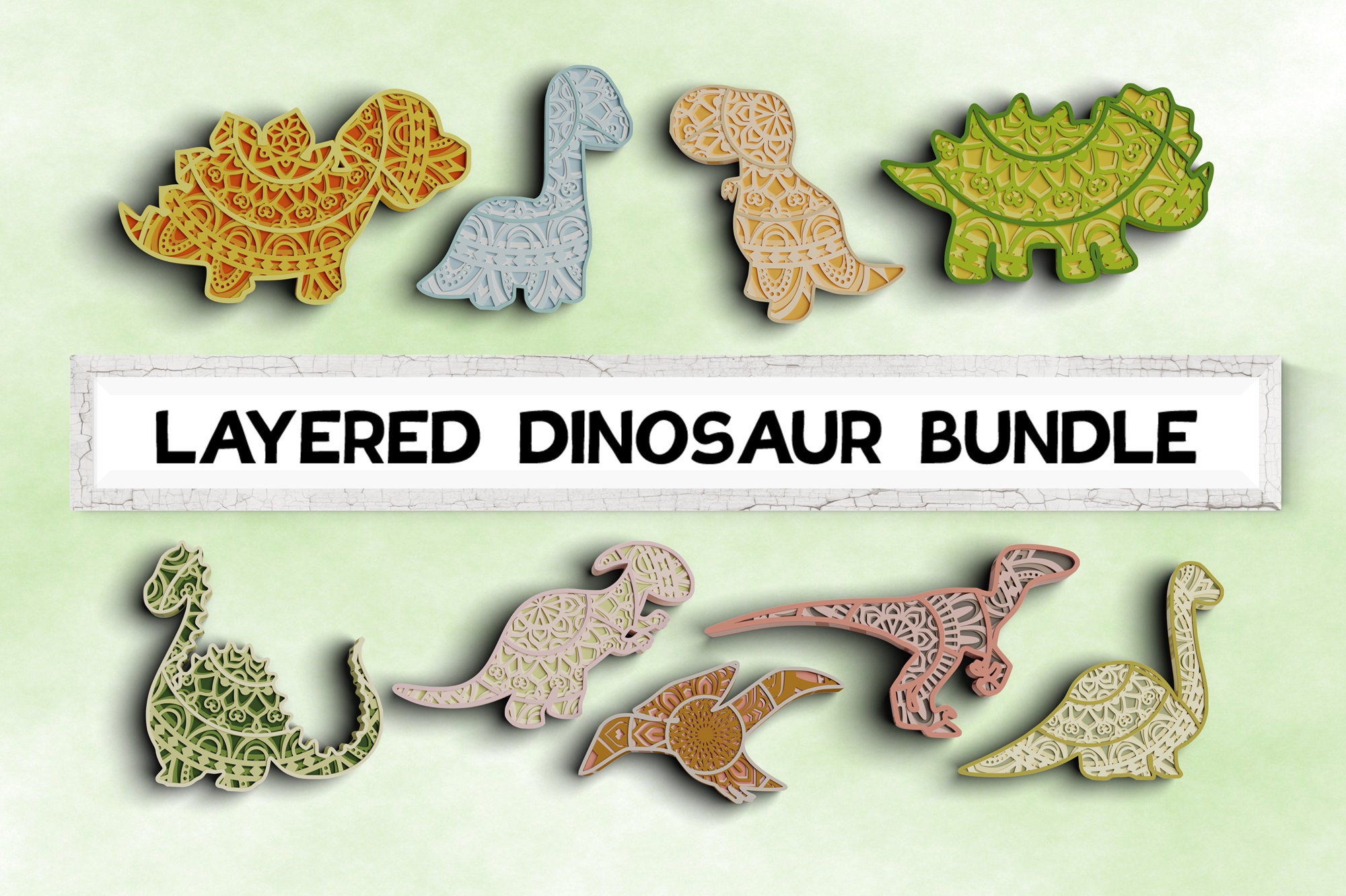 Download 3D Dinosaur SVG DXF Bundle 3D Mandala Svg Cute Dinosaur ...