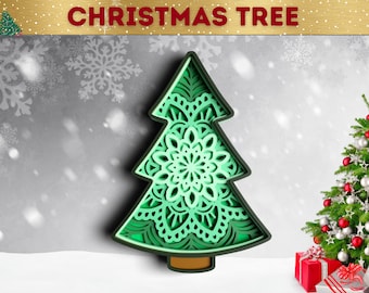 Christmas Tree SVG DXF, Mandala Svg, Family Christmas Svg, Christmas Laser Cut File, Christmas Shadow Box