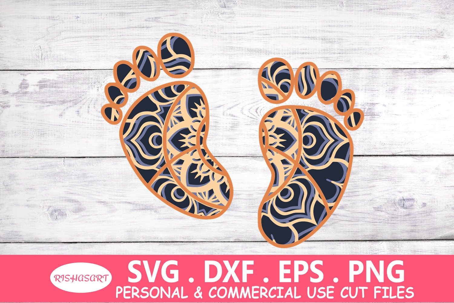 Download 3d Layer Baby Footprint Svg Newborn Svg 3d Mandala Svg Files Etsy