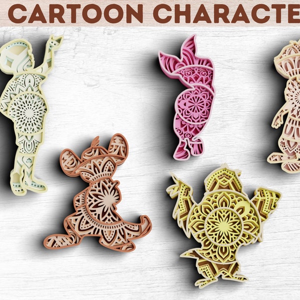 3D Cartoon Character SVG DXF  - Kids Svg 3D Mandala Svg - Layered Mandala Cricut Projects, Laser Cut