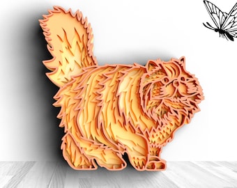 3D Cat SVG DXF 5 Layer - Persian Cat Svg 3D Mandala Svg - Layered Mandala Cricut Projects, Laser Cut