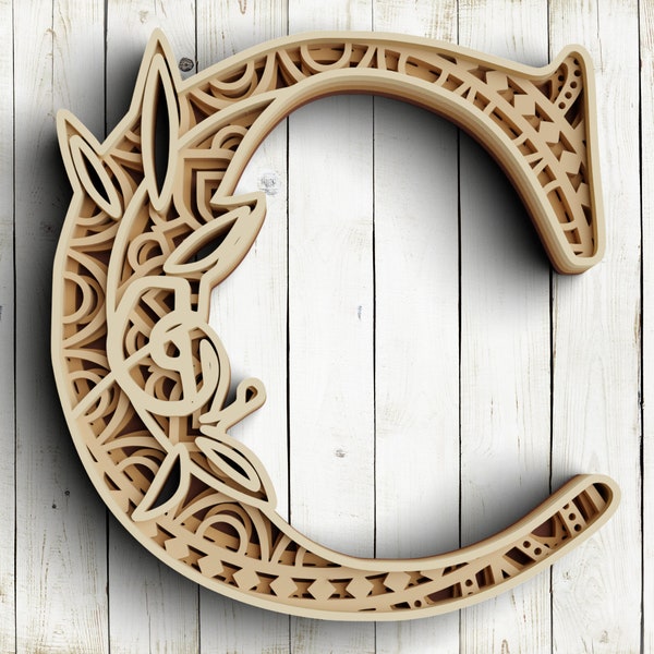 3D Layered Floral Alphabet SVG - Letter C DXF files for Plasma - 3D Mandala Svg files for Cricut, Glowforge Project