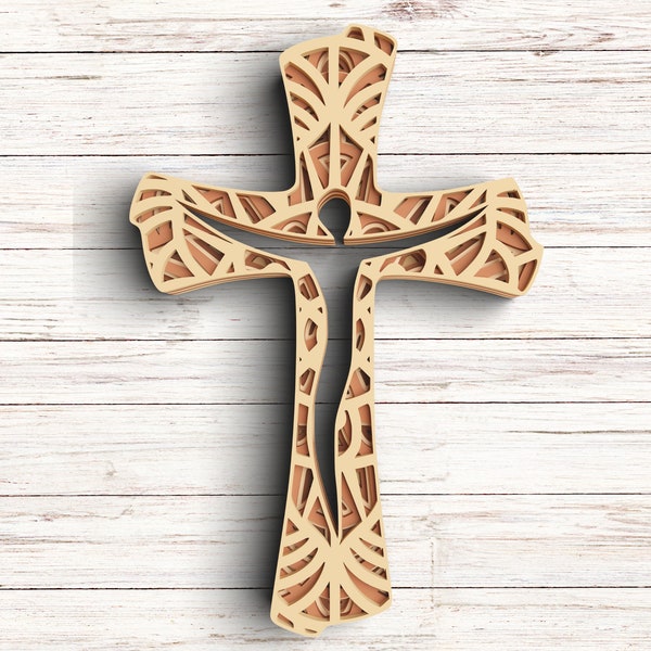 3D Cross SVG DXF 5 strati - Faith Cross Svg 3D Mandala Svg - File Christian Svg per Cricut, Taglio Laser