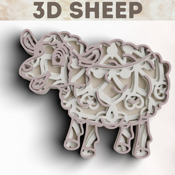 3D Lamb SVG DXF 4 Layer - Farm Animal Svg 3D Mandala Svg - Layered Mandala Svg files for Cricut, Laser Cut