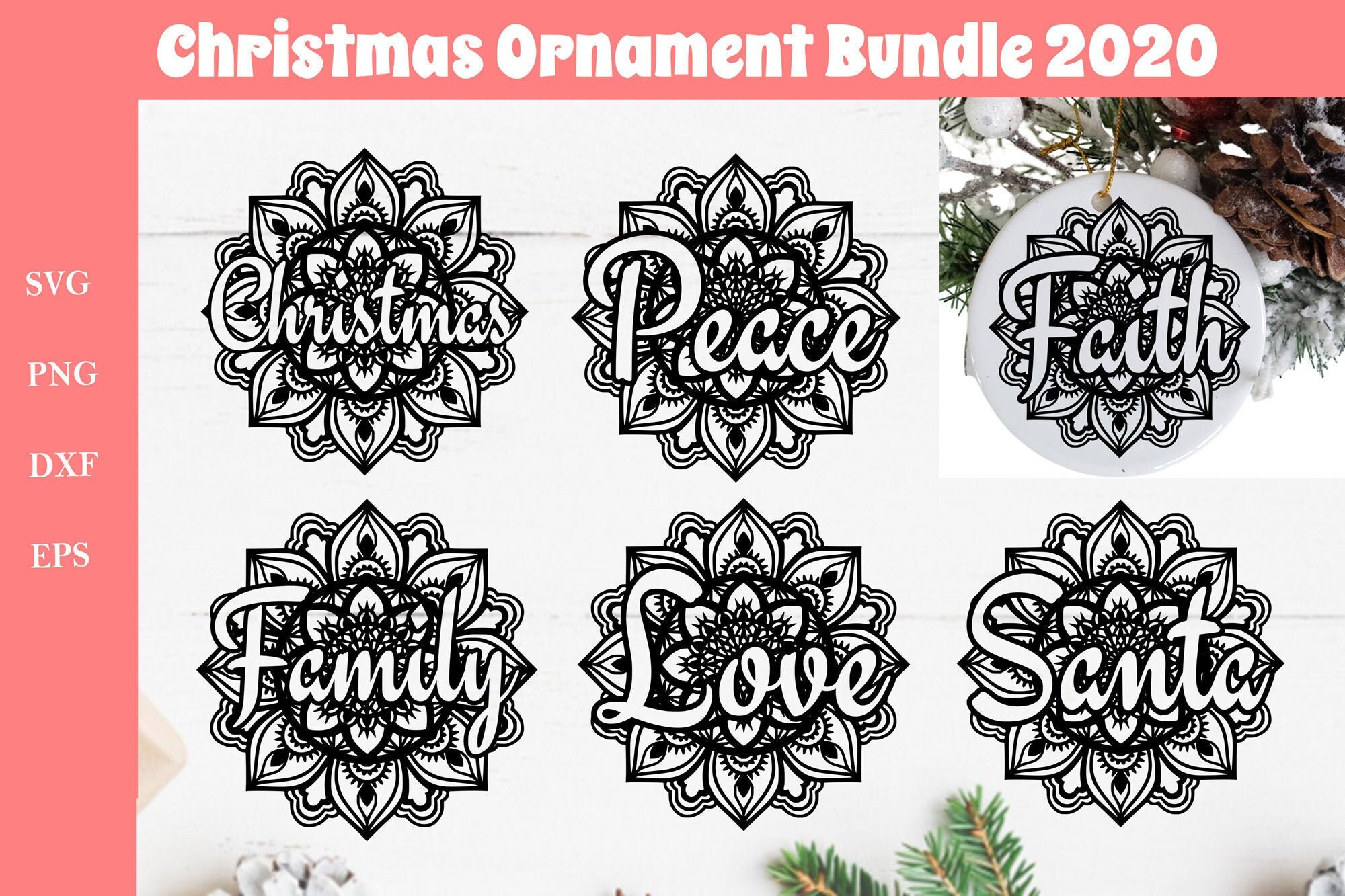 Christmas Ornament SVG Bundle Navidad Mandala SVG archivos | Etsy