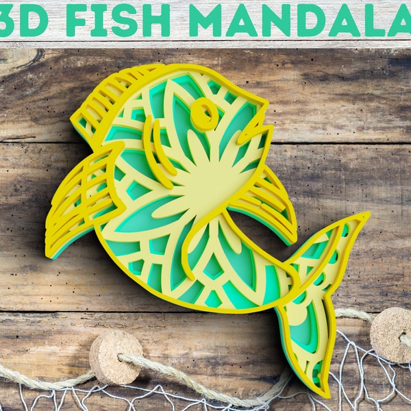 3D Fish SVG DXF 4 Layer - Fishing Svg 3D Mandala Svg - Layered Mandala Svg files for Cricut, Laser Cut