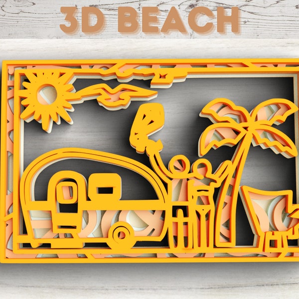 3D Beach SVG DXF file - Vacation Svg 3D Shadow box Svg - Layered Mandala Cricut Projects, Laser Cut 3D Beach SVG DXF file - Vacation Svg 3D Shadow box Svg - Layered Mandala Cricut Projects, Laser Cut