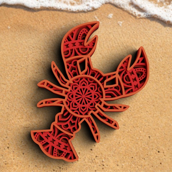 3D Lobster SVG DXF 4 Layers - Sea Animals Svg 3D Mandala Svg - Layered Mandala Cricut Projects, Laser Cut