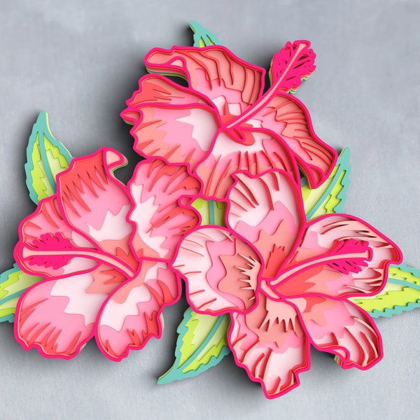 3D Flower SVG DXF Design - Hibiscus Svg 3D Mandala Svg - Layered Mandala Cricut Projects, Laser Cut 3D Flower SVG DXF Design - Hibiscus Svg 3D Mandala Svg - Layered Mandala Cricut Projects, Laser Cut