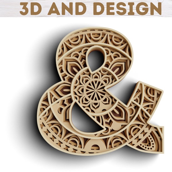 Alphabet floral en couches 3D SVG - Fichiers Ampersand DXF pour Plasma - Fichiers Mandala Svg 3D pour Cricut, Glowforge Project