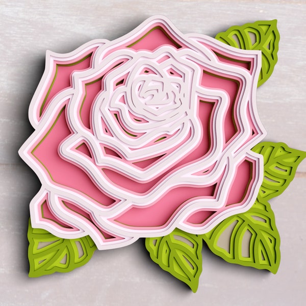 3D Rose SVG DXF 7 Layer - Flower Svg 3D Mandala Svg - Layered Mandala Cricut Projects, Laser Cut