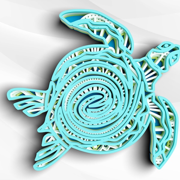 3D Sea Turtle SVG DXF 5 Layer - Ocean Svg 3D Mandala Svg - Layered Mandala Svg files for Cricut, Laser Cut