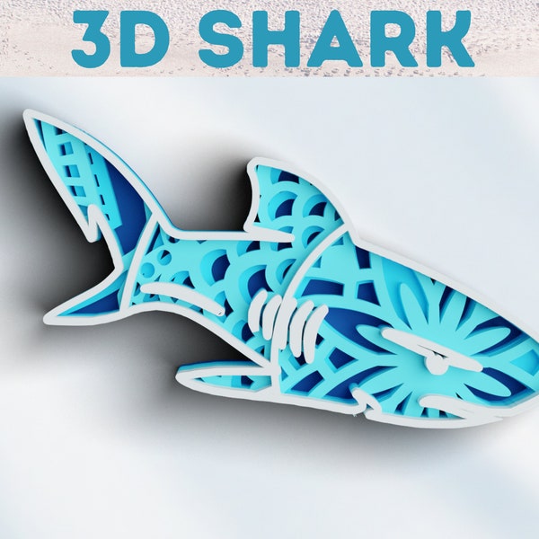 3D Shark SVG DXF 4 Layer - Ocean Svg 3D Mandala Svg - Layered Mandala Cricut Projects, Laser Cut