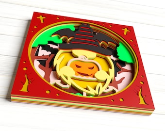 3D Layered Halloween Gnome SVG - 3D Shadow Box DXF files for Plasma - 3D Mandala Svg files for Cricut, Glowforge Project