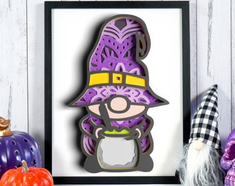 3D Layered Halloween Gnome SVG - DXF files for Plasma - 3D Mandala Svg files for Cricut, Glowforge Project