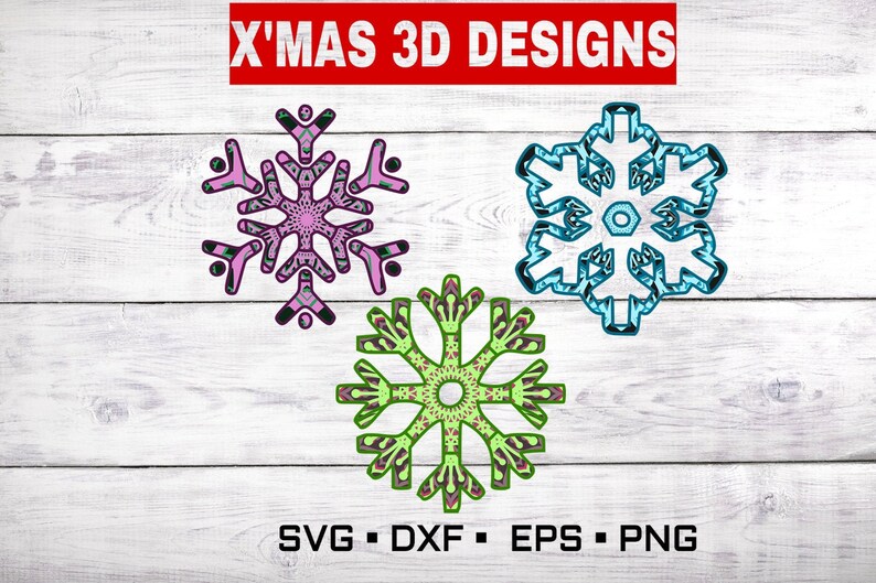 Snow Flake SVG 4 For Personal /& Commercial Use *Instant Download* 5 Layer 3d Mandala svg Christmas SVG Bundle