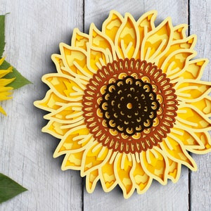 3D Sunflower SVG DXF Layered Svg - Floral Svg 3D Mandala Svg - Shadow Box, Cricut Projects, Laser Cut files