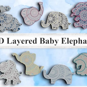 3D Elephant SVG DXF Bundle - Baby Shower Svg 3D Mandala Svg - Layered Mandala Svg files for Cricut, Laser Cut