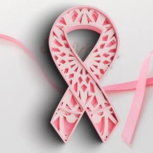 3D Layered Cancer Ribbon SVG DXF 4 Layer Awareness Svg 3D Shadow box Svg Mandala Cricut Projects, Laser Cut image 5