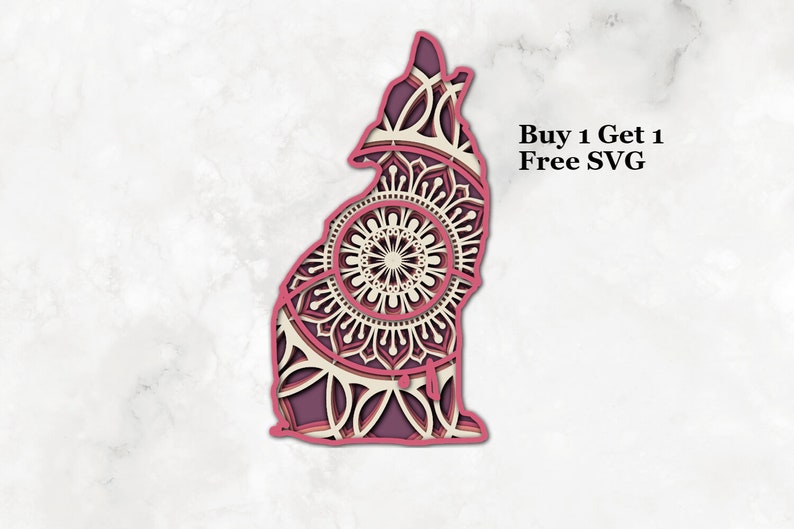 Download Wolf SVG 5 Layer 3D Mandala SVG PNG Howling wolf Layered ...
