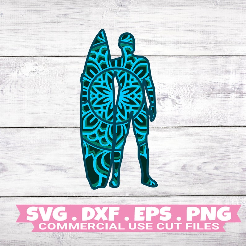 Download Art Collectibles Clip Art Ocean Svg 3d Mandala Svg Beach Mandala Svg Surfer Layered Svg 4 Layer Surfboard Svg