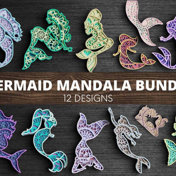 Layered Mermaid Mandala SVG DXF Bundle - 3D Mandala Svg - Mermaid Svg - Layered Mandala Svg files for Cricut, Laser Cut