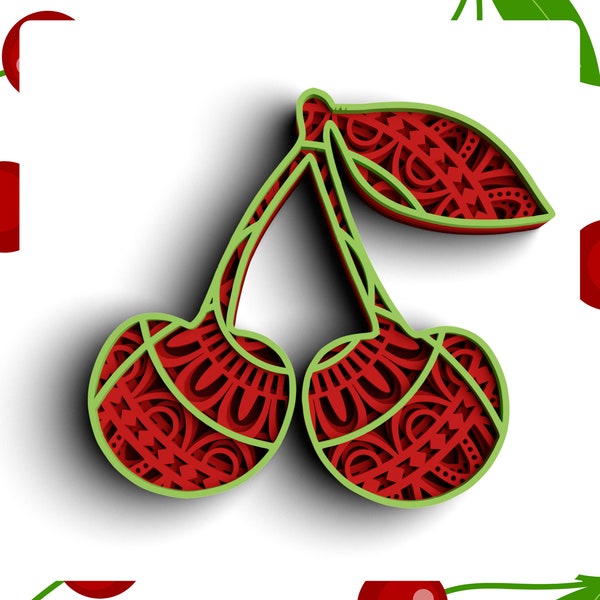 3D Cherry SVG DXF 4 Layer - Fruit Svg 3D Shadow box Svg - Layered Mandala Cricut Projects, Laser Cut 3D Cherry SVG DXF 4 Layer - Fruit Svg 3D Shadow box Svg - Layered Mandala Cricut Projects, Laser Cut
