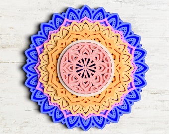 3D Mandala SVG DXF 7 Layer - Flower Mandala Wall Art Svg - Layered Mandala Files for Cricut, Laser Cut