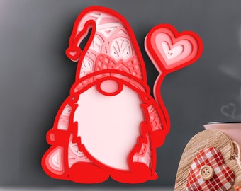 Valentine Gnome 3D Layered SVG - Mandala Svg files for Cricut Projects, Laser Cut Designs