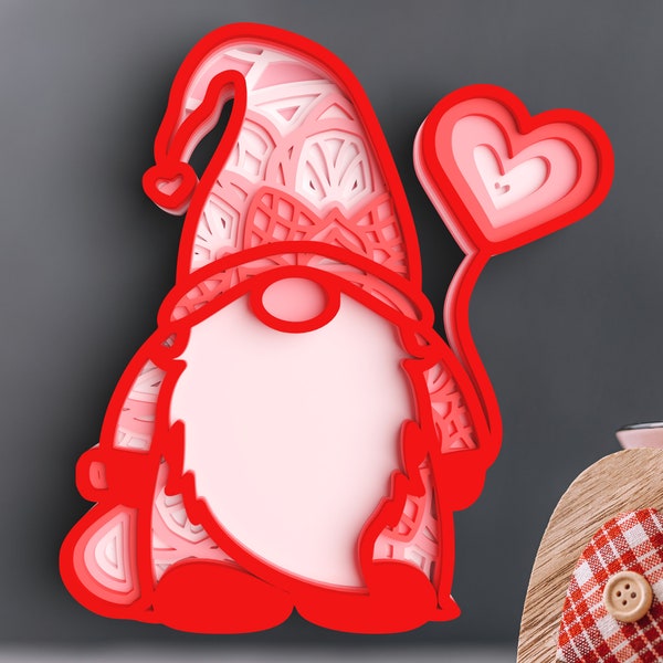 Valentine Gnome 3D Layered SVG - Mandala Svg files for Cricut Projects, Laser Cut Designs