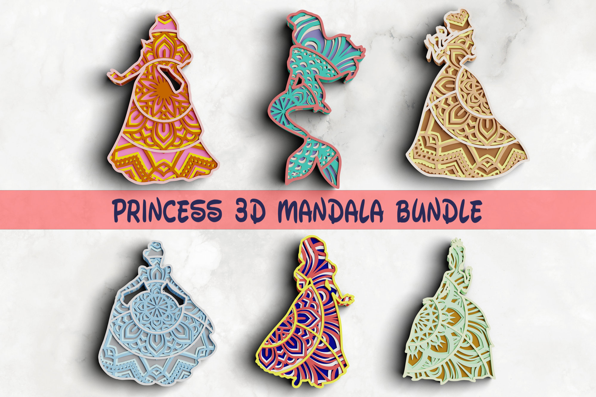 3d Princess Svg Dxf Files 3d Mandala Svg 3d Layered Svg Etsy