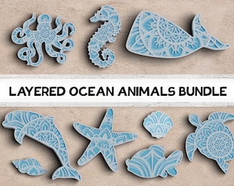 3D Sea Animals SVG DXF 4 Layers - Sea Turtle Svg 3D Mandala Svg - Layered Mandala Svg