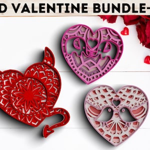 3D Valentine SVG DXF 4 Layer - XOXO Svg 3D Mandala Svg - Layered Mandala Svg files for Cricut, Laser Cut