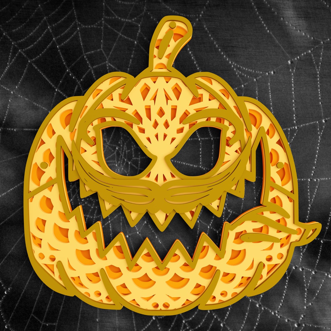 3D Pumpkin With Moustache Layered SVG DXF Halloween Mandala Svg Files ...