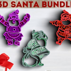 3D Christmas SVG DXF 4 Layer - Santa Svg 3D Mandala Svg - Layered Mandala Svg files for Cricut, Laser Cut