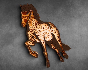 3D Layered Horse SVG - DXF files for Plasma - Layered Mandala Svg files for Cricut Projects